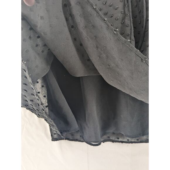 Zara Flare Blouse S Black Draped Loose Fit Tie Front Smocked Pleated Flounce Top - Picture 4 of 11